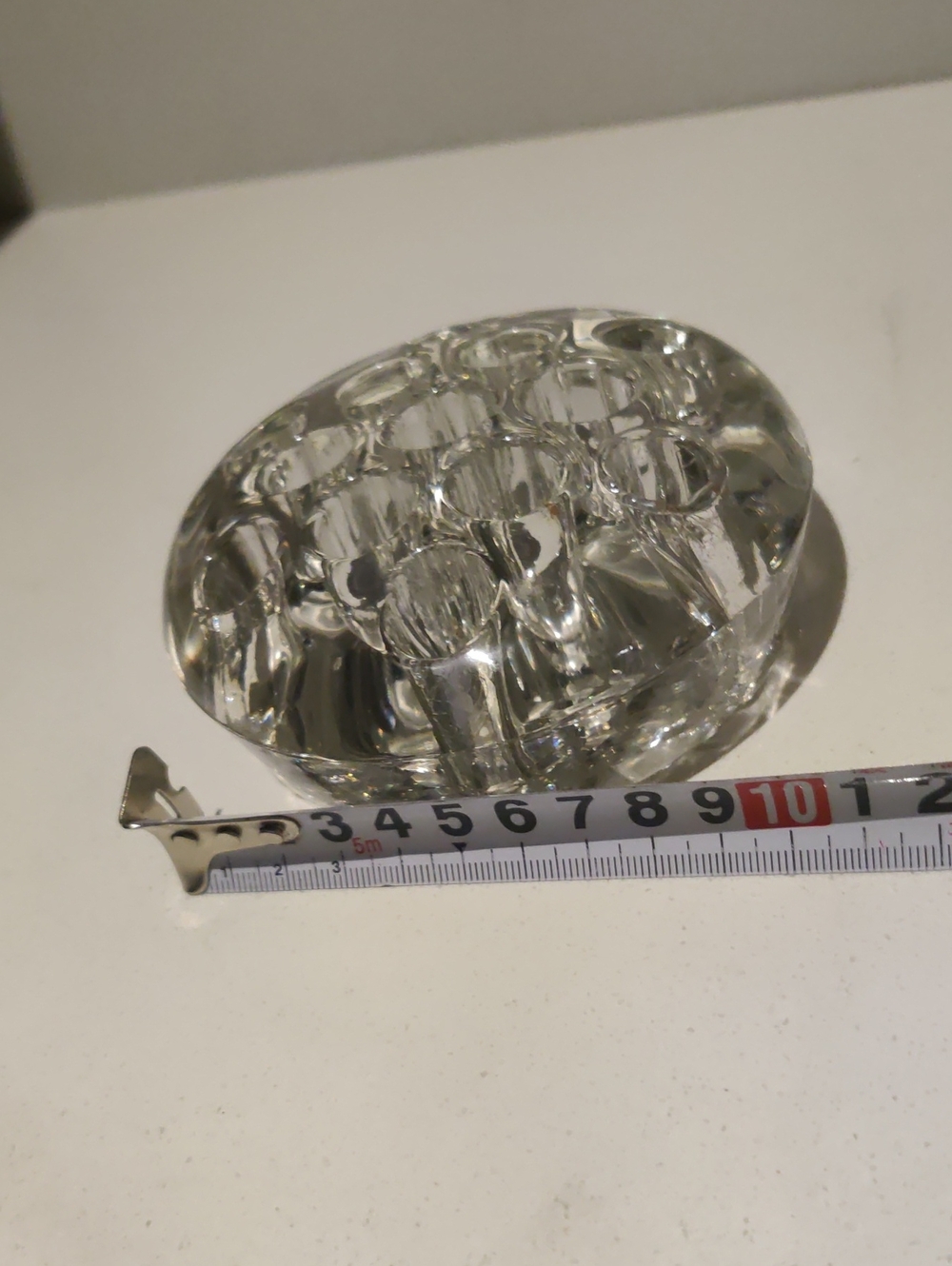 Vintage Clear Glass Round Flower Frog with 12 holes...